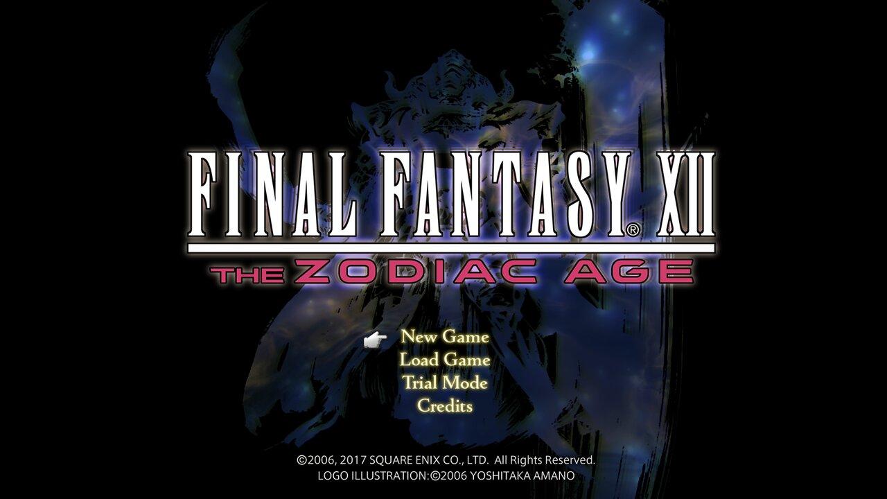 Final Fantasy XII: The Zodiac Age title screen for Nintendo Switch