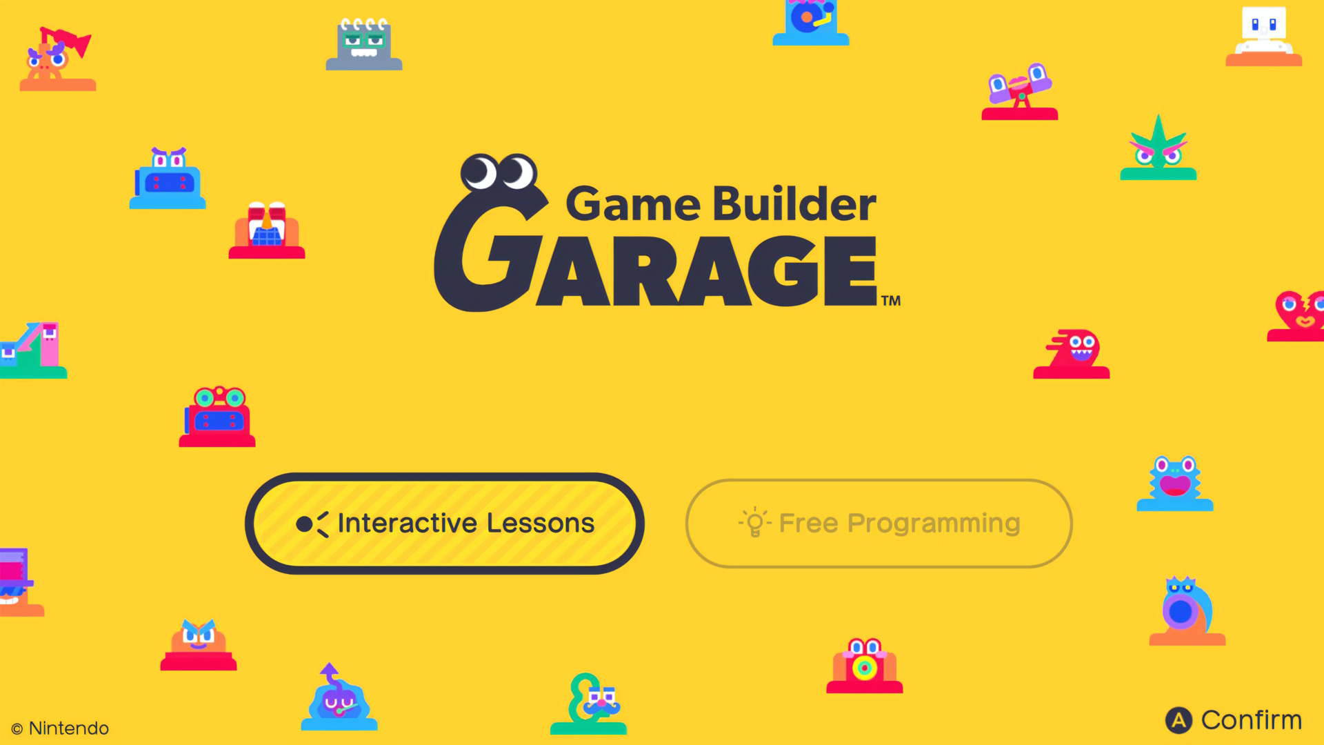 Game Builder Garage title screen for Nintendo Switch