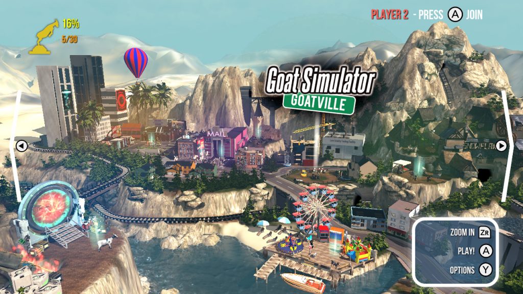 Goat Simulator: The Goaty title screen for Nintendo Switch