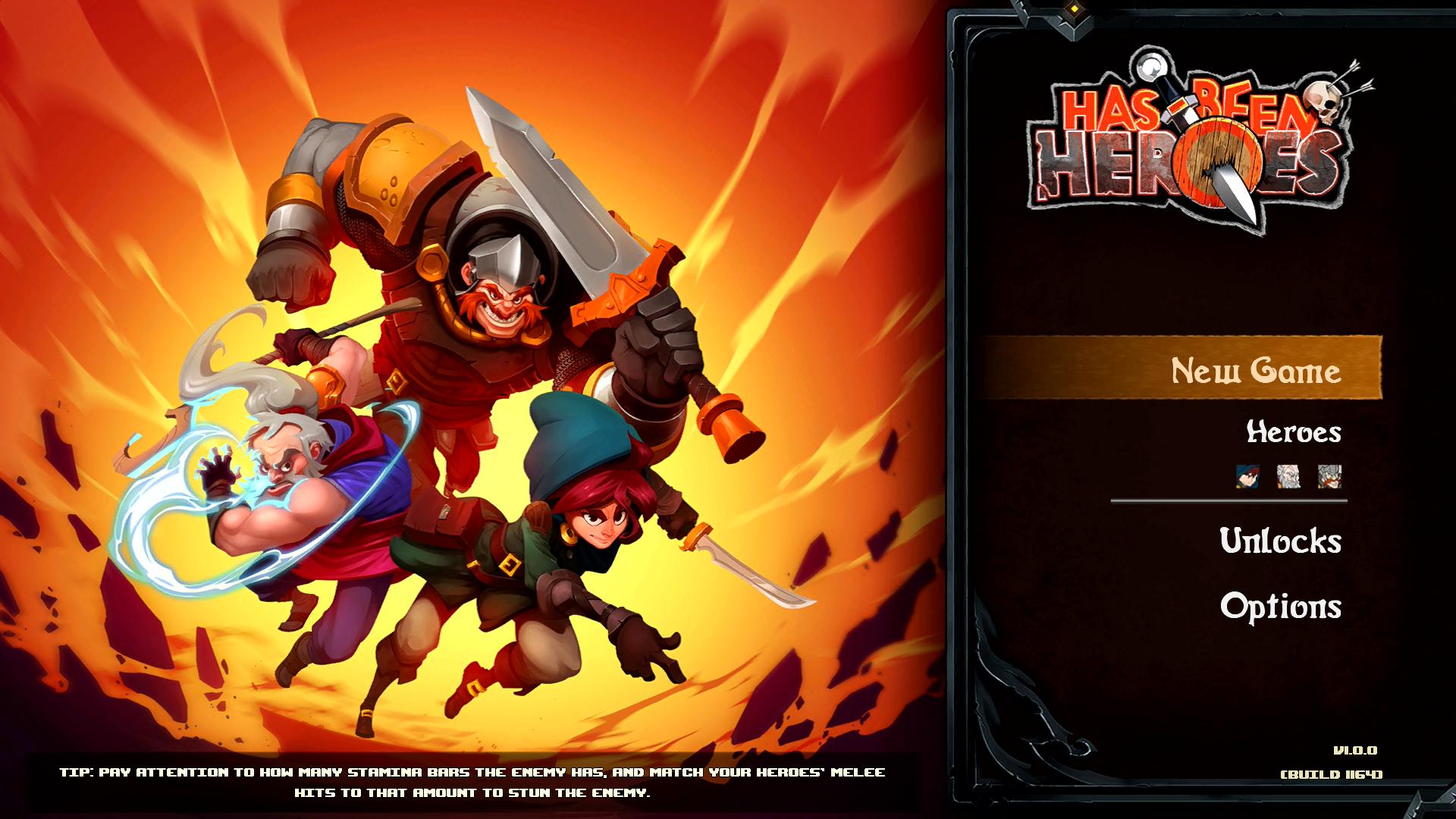 Has-Been Heroes title screen for Nintendo Switch