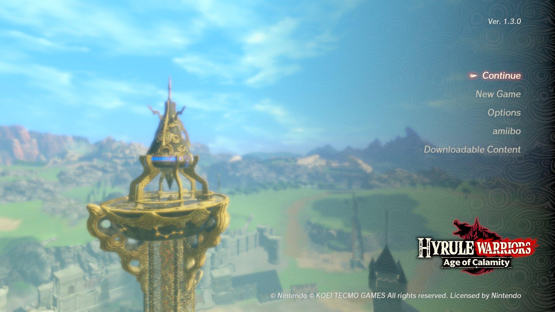 Hyrule Warriors: Age of Calamity title screen for Nintendo Switch