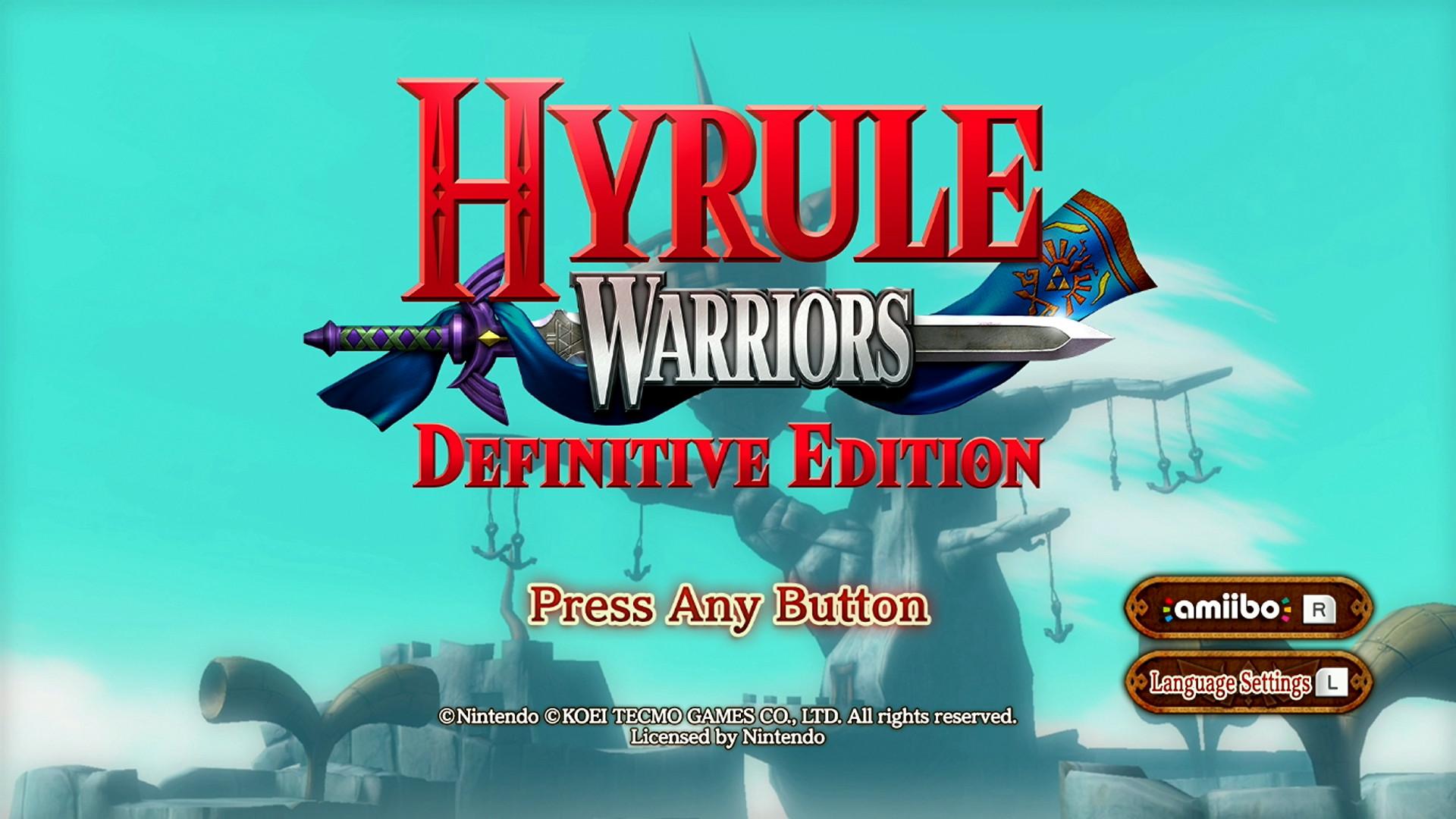 Hyrule Warriors Definitive Edition title screen for Nintendo Switch