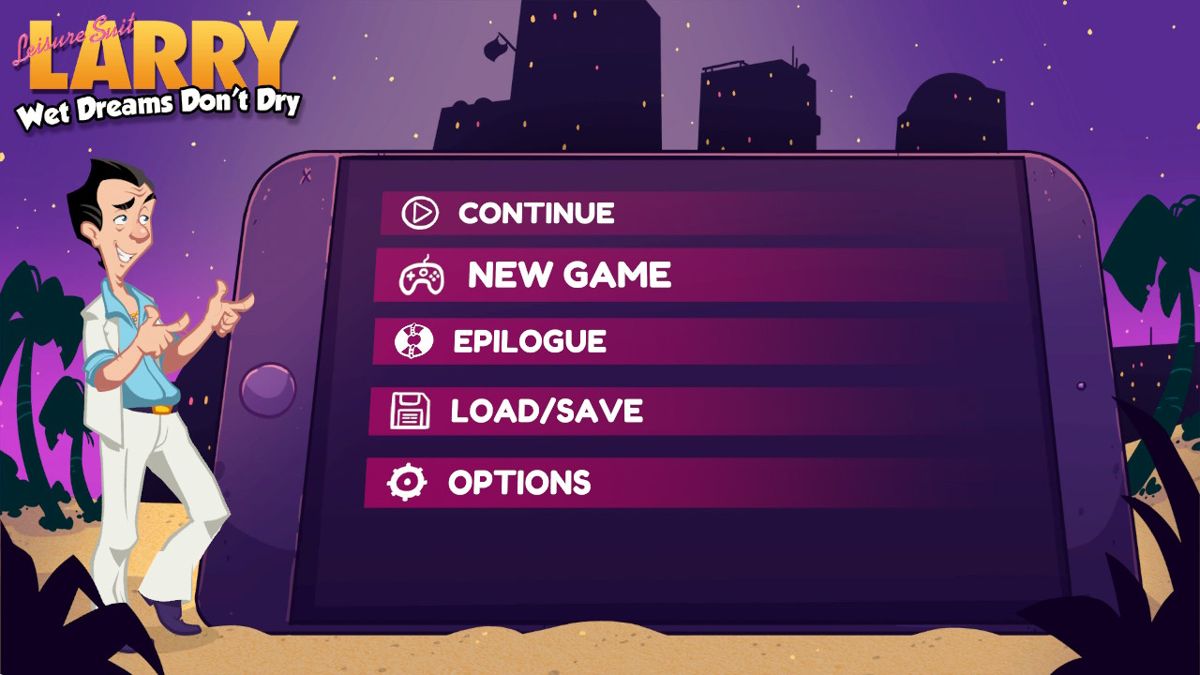 Leisure Suit Larry: Wet Dreams Don't Dry title screen for Nintendo Switch