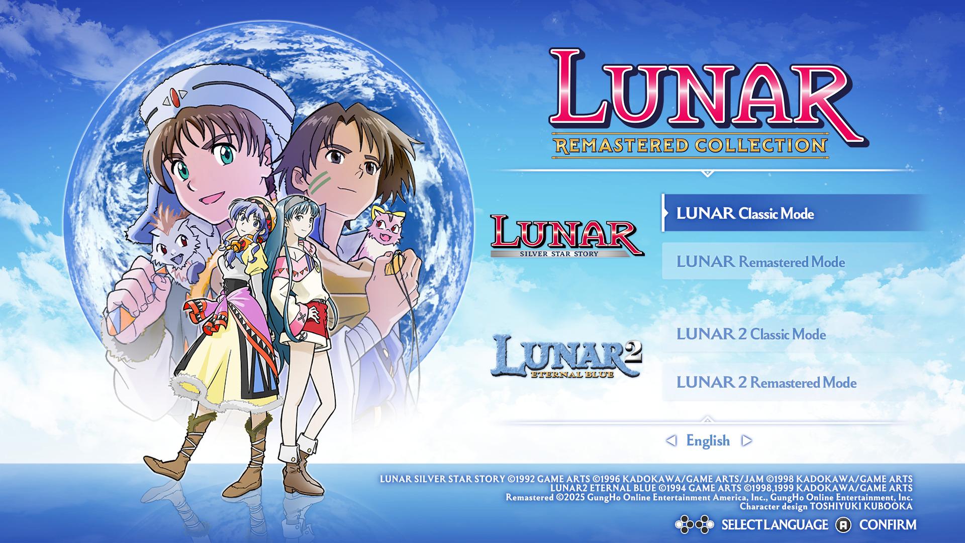 Lunar Remastered Collection title screen for Nintendo Switch