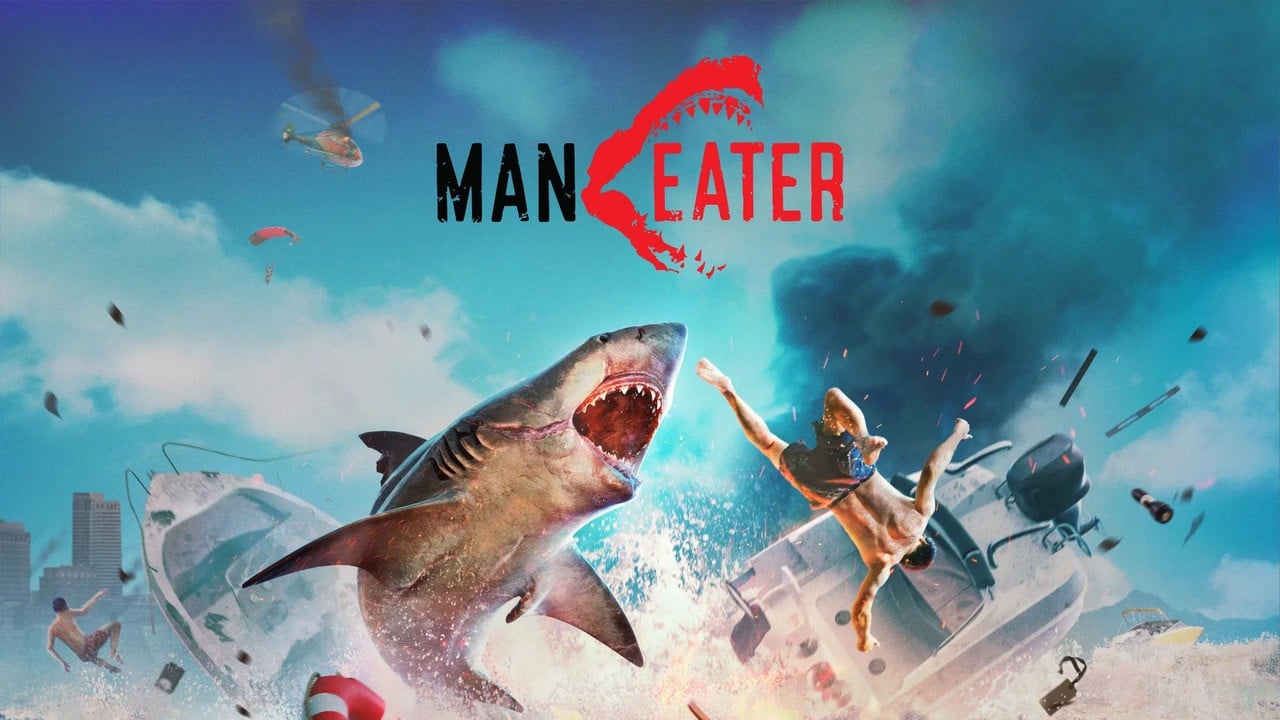 Maneater title screen for Nintendo Switch