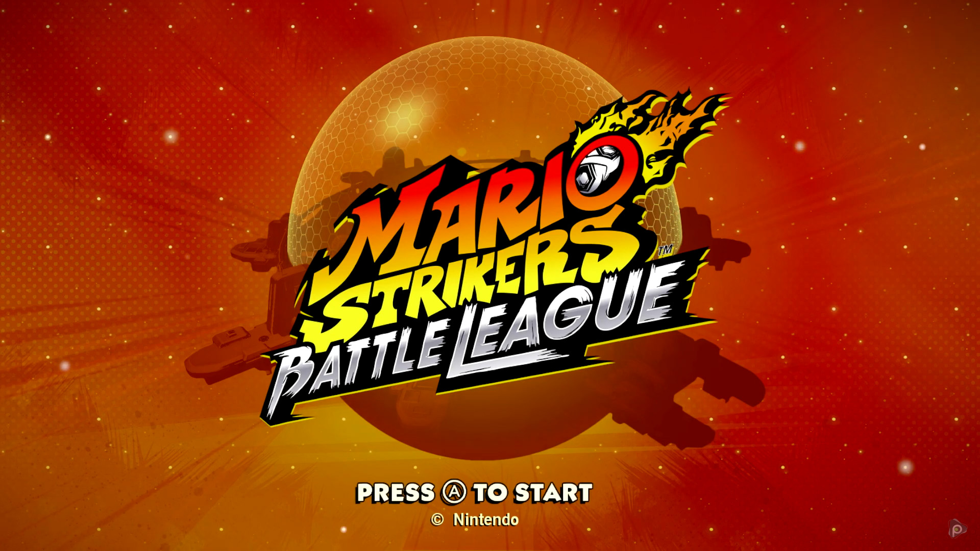 Mario Strikers Battle League Football title screen for Nintendo Switch