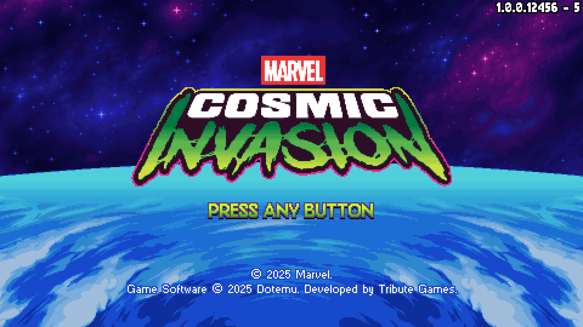 Marvel Cosmic Invasion title screen for Nintendo Switch