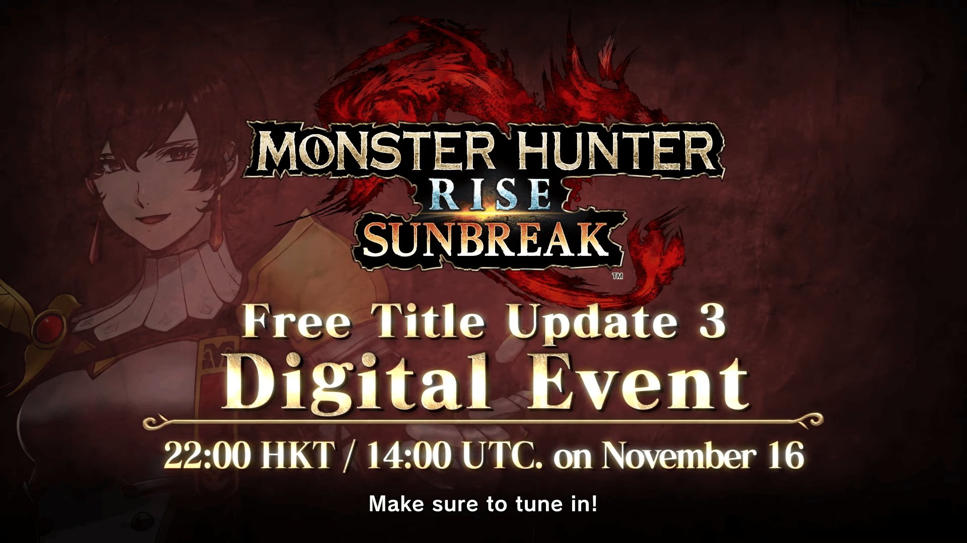 Monster Hunter Rise Sunbreak title screen for Nintendo Switch