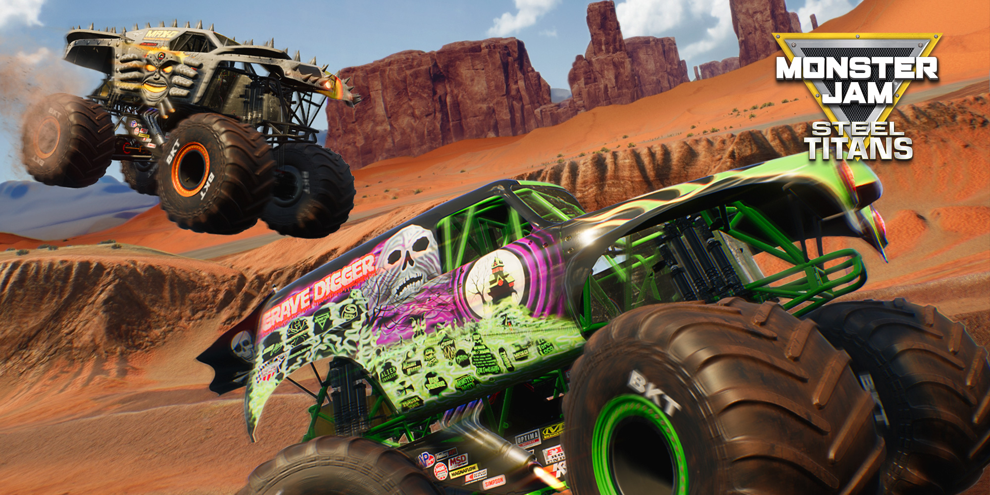 Monster Jam Steel Titans title screen for Nintendo Switch
