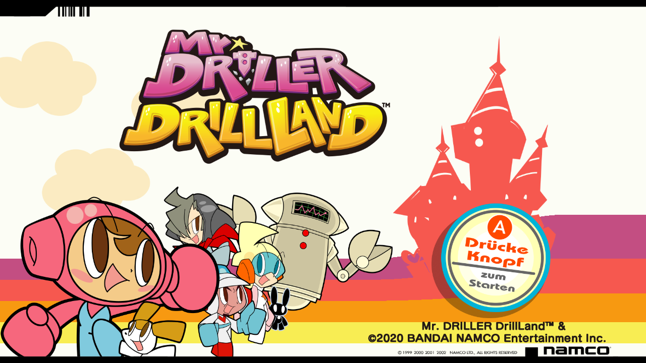Mr. Driller DrillLand title screen for Nintendo Switch