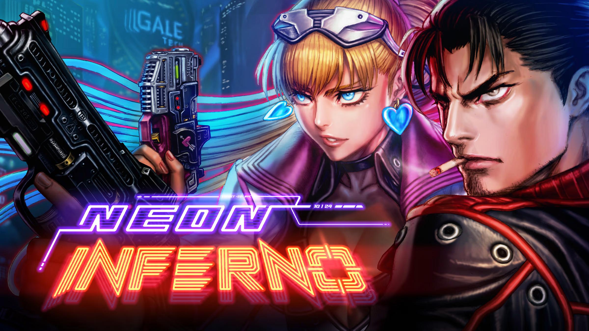Neon Inferno title screen for Nintendo Switch