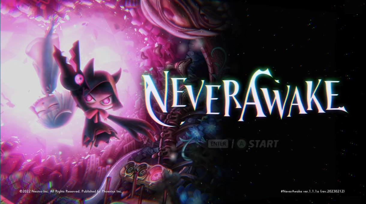 Never Awake title screen for Nintendo Switch