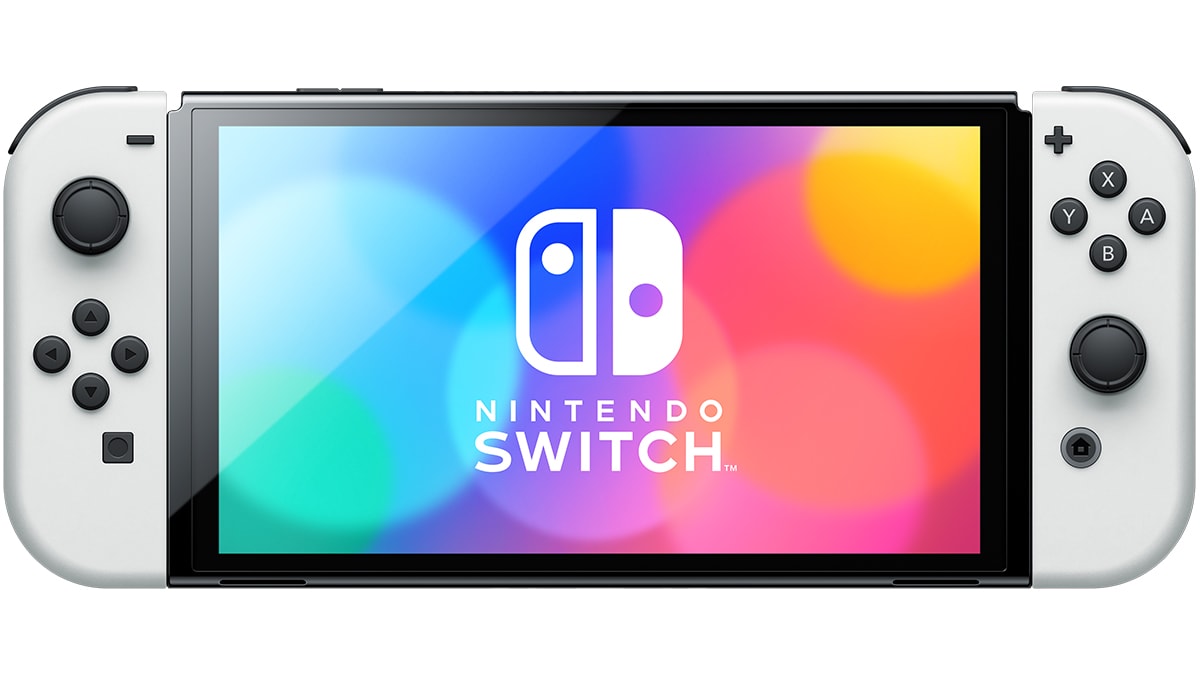 Nintendo Switch OLED with White Joy-Con title screen for Nintendo Switch