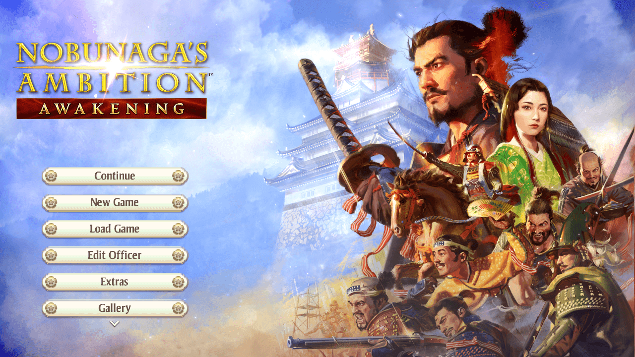 Nobunaga's Ambition: Awakening title screen for Nintendo Switch