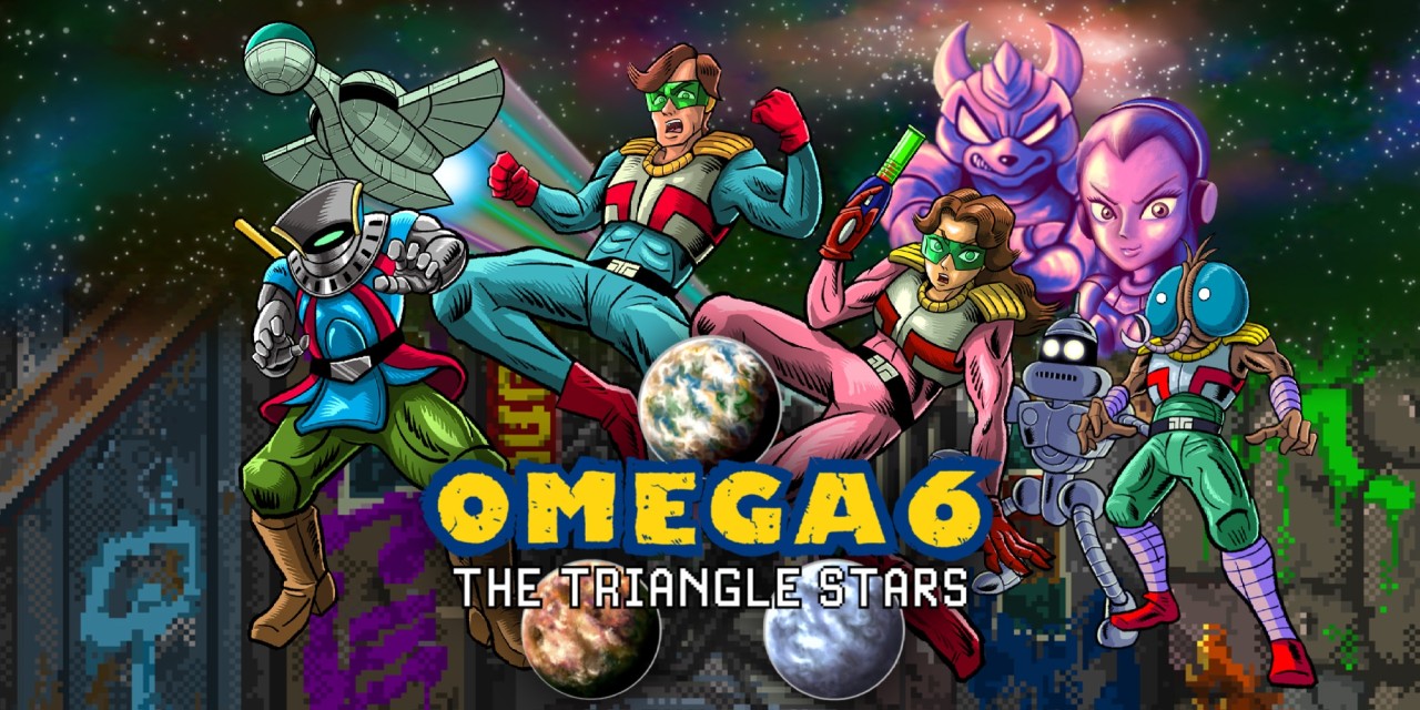 Omega 6: The Triangle Stars title screen for Nintendo Switch