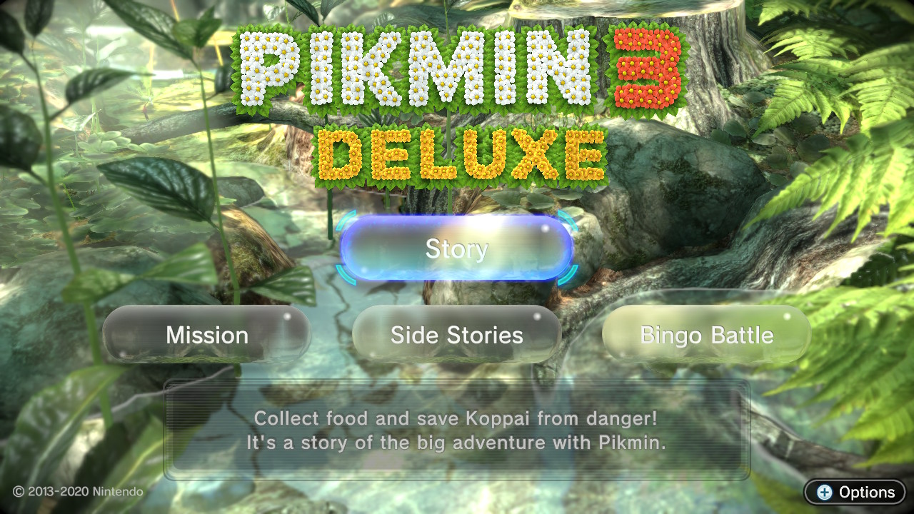 Pikmin 3 Deluxe title screen for Nintendo Switch