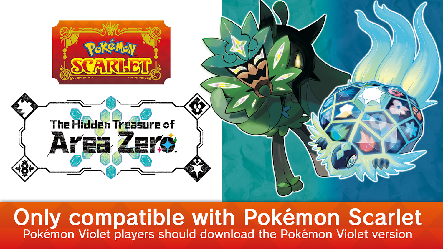 Pokemon Violet + The Hidden Treasure Of Area Zero title screen for Nintendo Switch