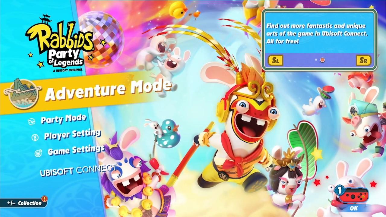 Rabbids Party of Legends title screen for Nintendo Switch