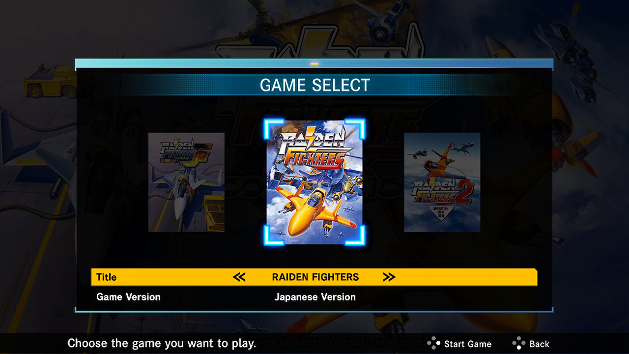 Raiden Fighters Remix Collection title screen for Nintendo Switch