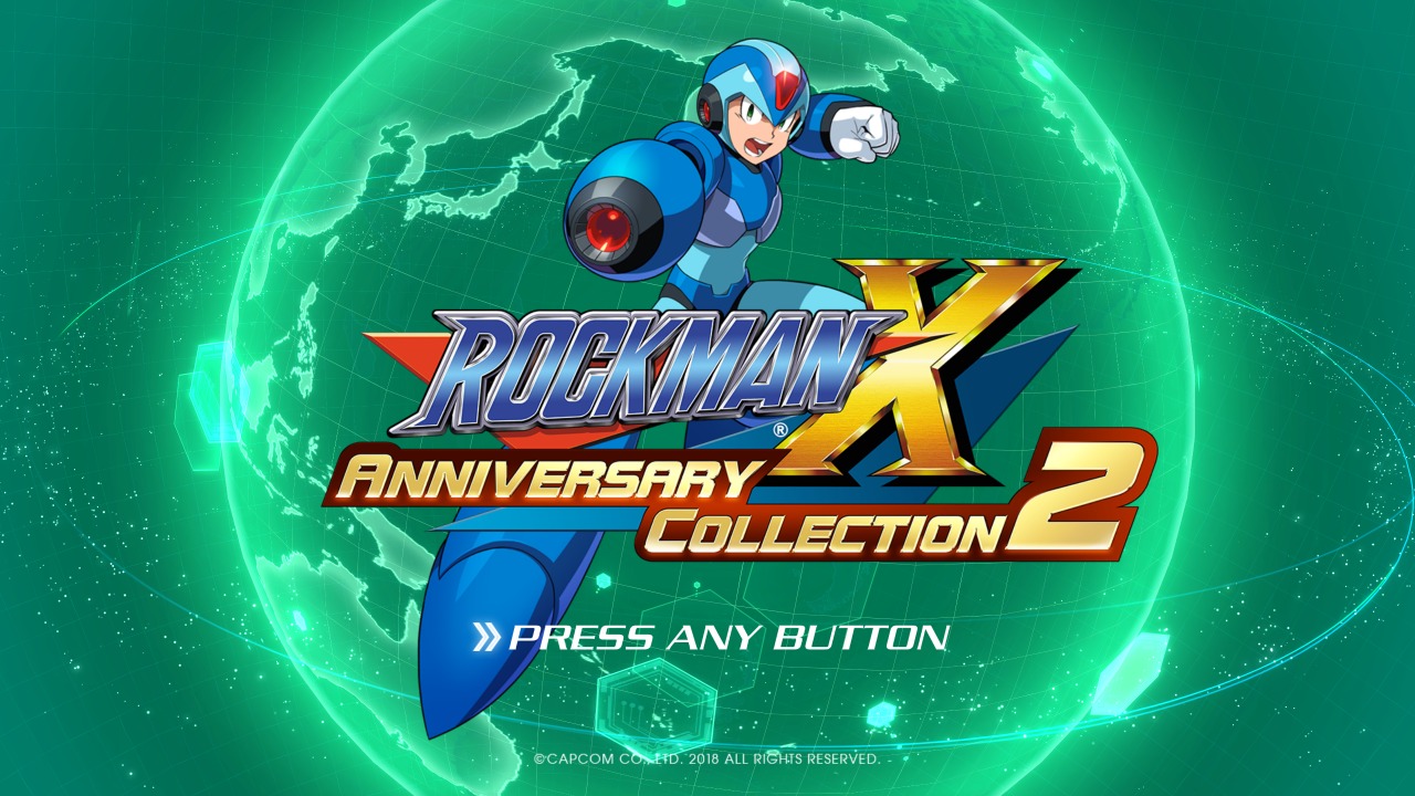 Rockman X Anniversary Collection 2 title screen for Nintendo Switch