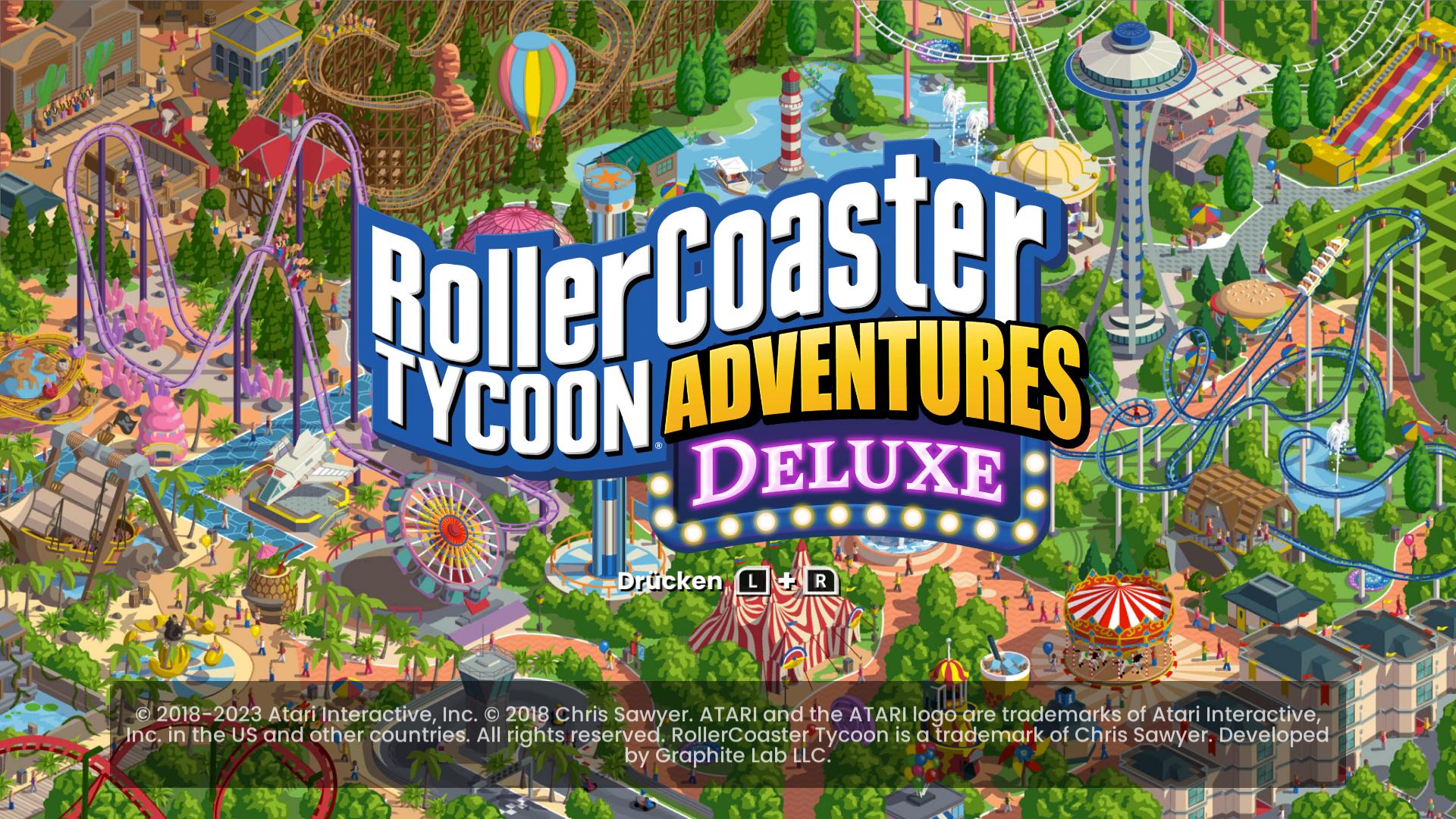 Roller Coaster Tycoon Adventures Deluxe title screen for Nintendo Switch