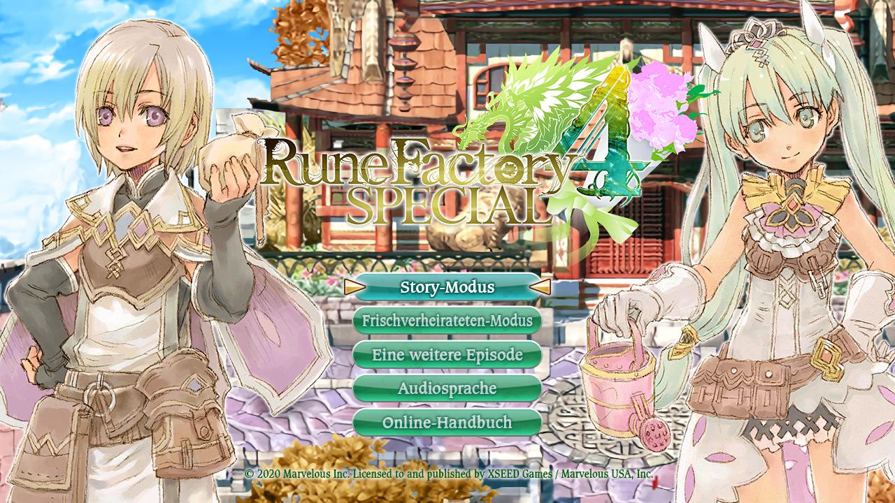Rune Factory 4 Special title screen for Nintendo Switch