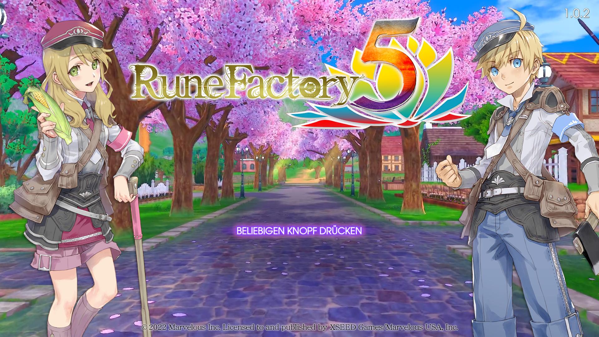 Rune Factory 5 title screen for Nintendo Switch