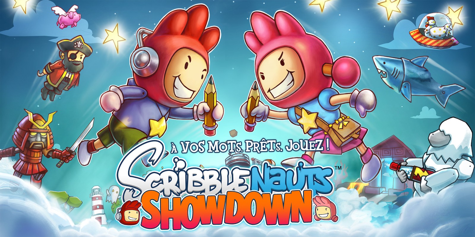 Scribblenauts Showdown title screen for Nintendo Switch