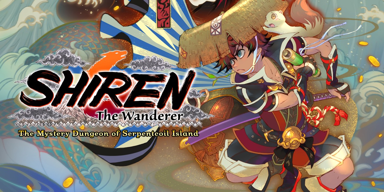 Shiren the Wanderer: The Mystery Dungeon of Serpentcoil Island title screen for Nintendo Switch