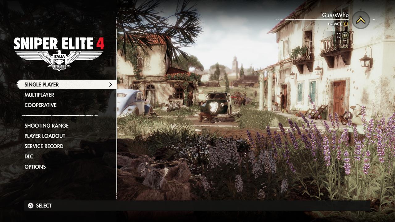Sniper Elite 4 title screen for Nintendo Switch
