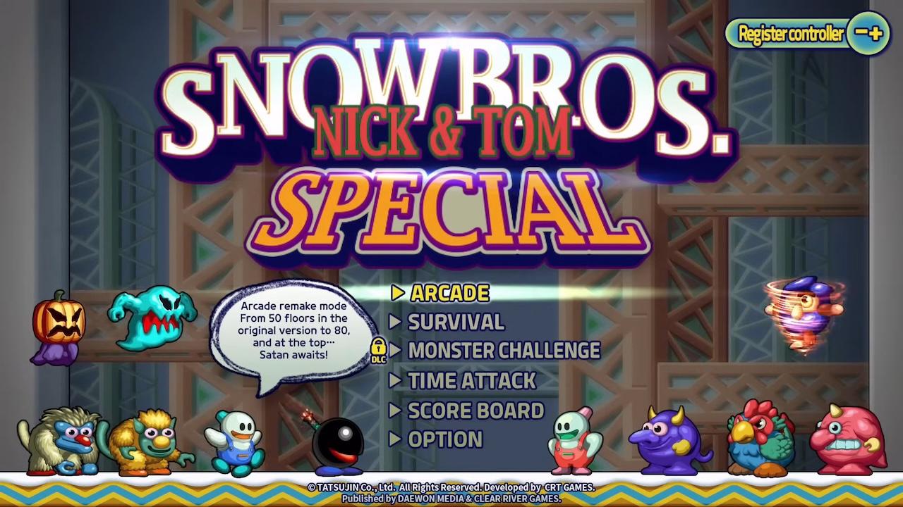 Snow Bros. Nick & Tom Special title screen for Nintendo Switch