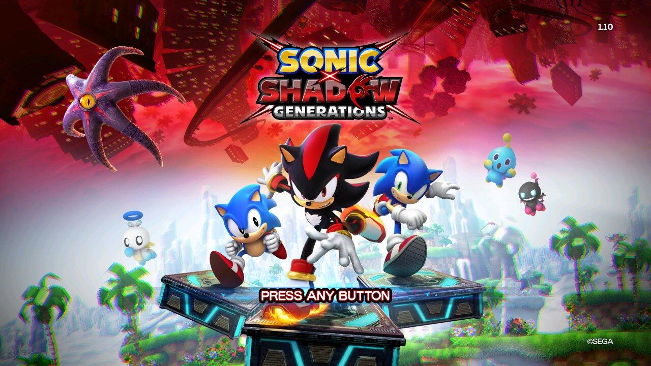 Sonic x Shadow: Generations title screen for Nintendo Switch