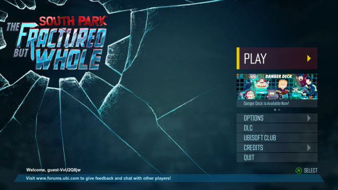 South Park: The Fractured But Whole title screen for Nintendo Switch
