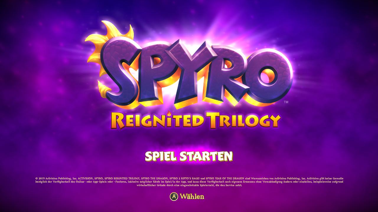 Spyro Reignited Trilogy title screen for Nintendo Switch