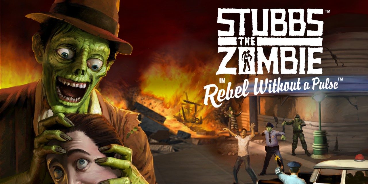 Stubbs the Zombie in Rebel Without a Pulse title screen for Nintendo Switch