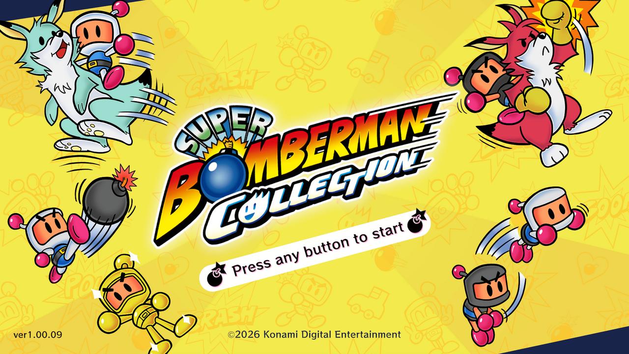 Super Bomberman Collection title screen for Nintendo Switch