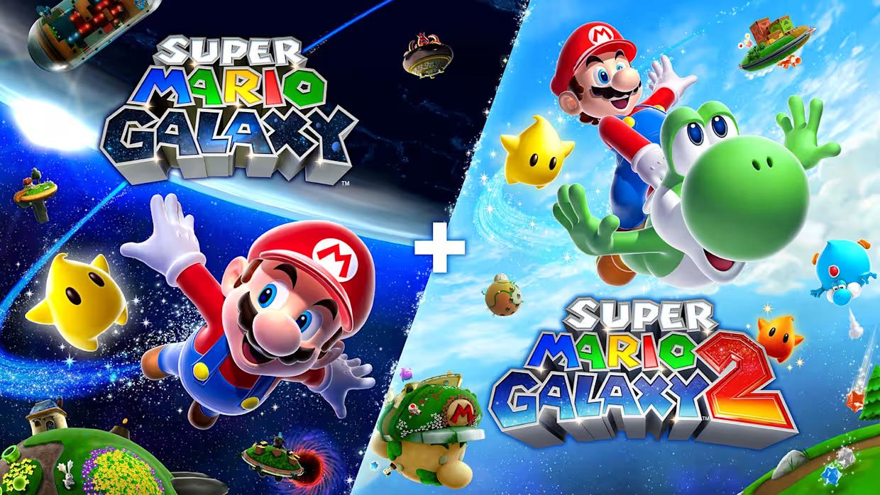 Super Mario Galaxy + Super Mario Galaxy 2 title screen for Nintendo Switch