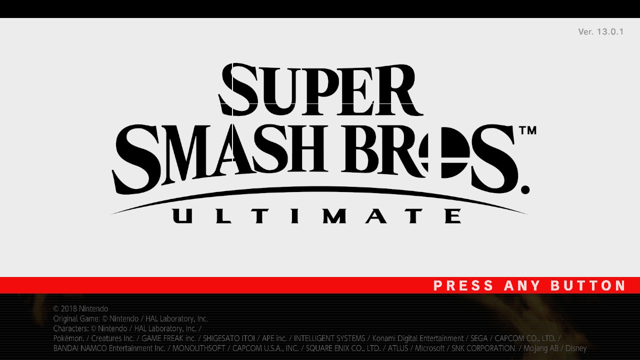 Super Smash Bros. Ultimate title screen for Nintendo Switch