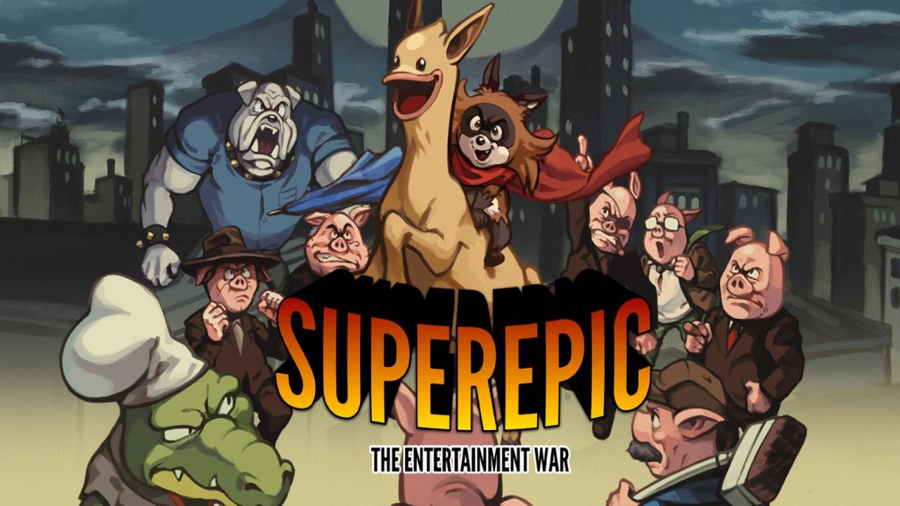 Superepic: The Entertainment War title screen for Nintendo Switch
