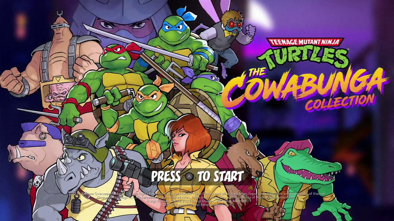 Teenage Mutant Ninja Turtles: The Cowabunga Collection title screen for Nintendo Switch