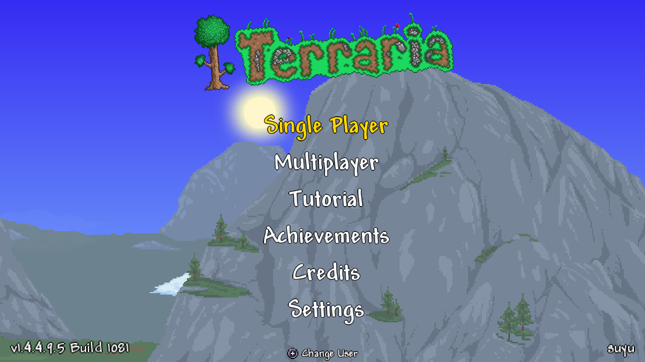 Terraria title screen for Nintendo Switch