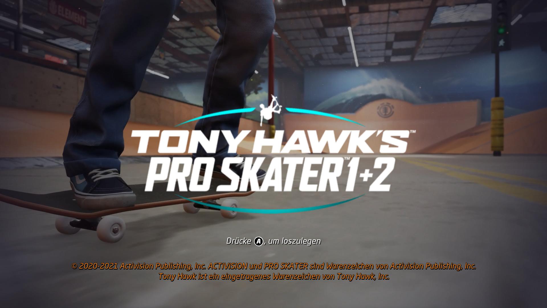 Tony Hawk's Pro Skater 1+2 title screen for Nintendo Switch