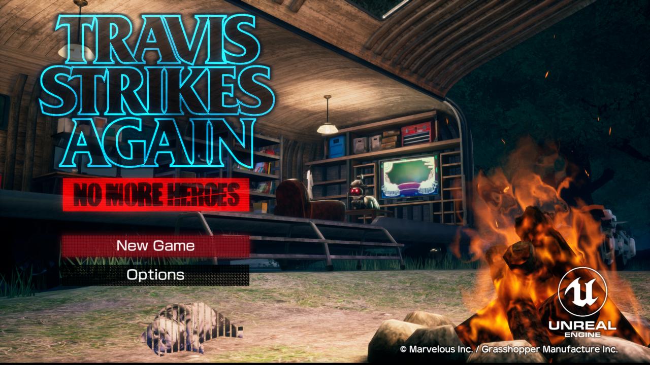 Travis Strikes Again: No More Heroes title screen for Nintendo Switch