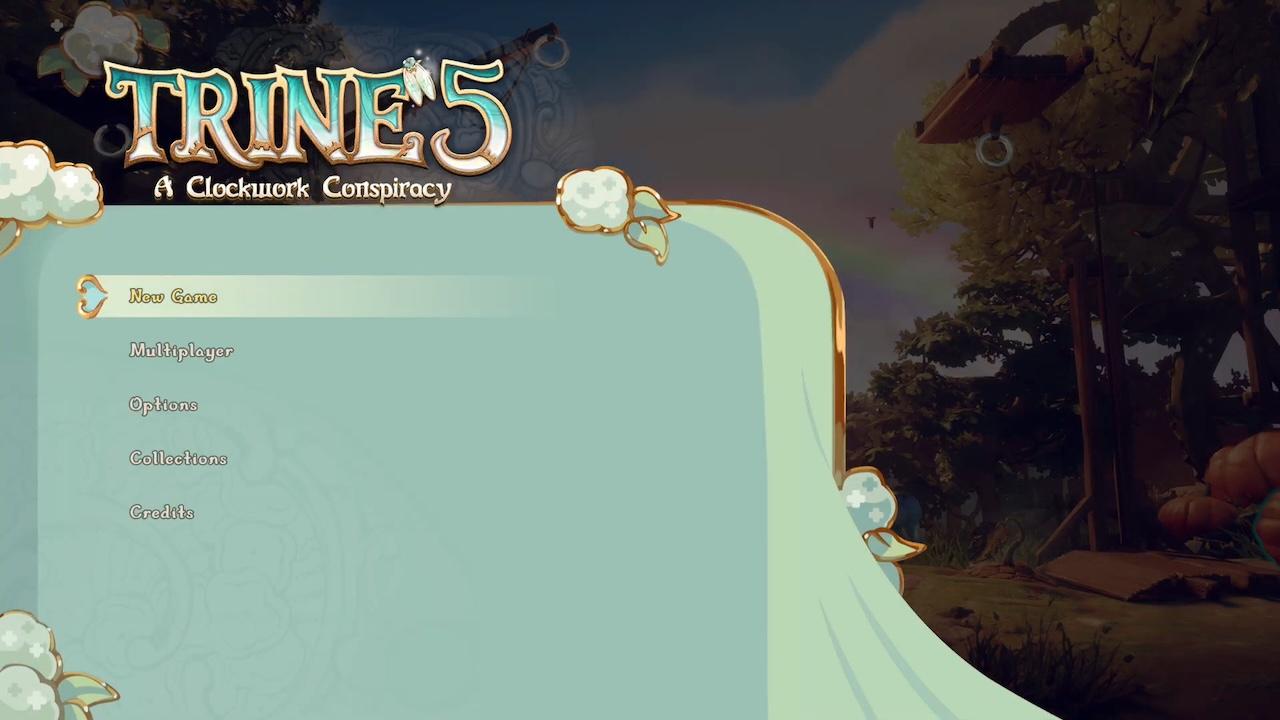 Trine 5: A Clockwork Conspiracy title screen for Nintendo Switch