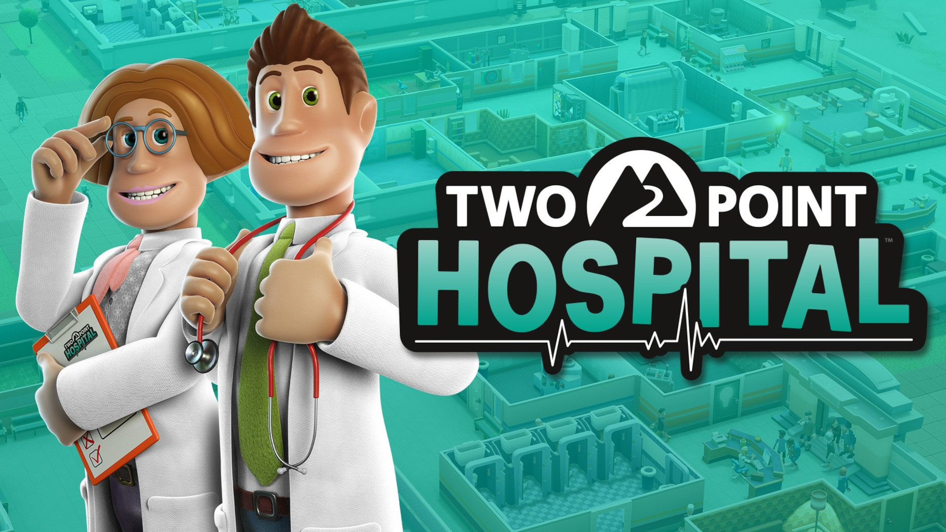 Two Point Hospital title screen for Nintendo Switch