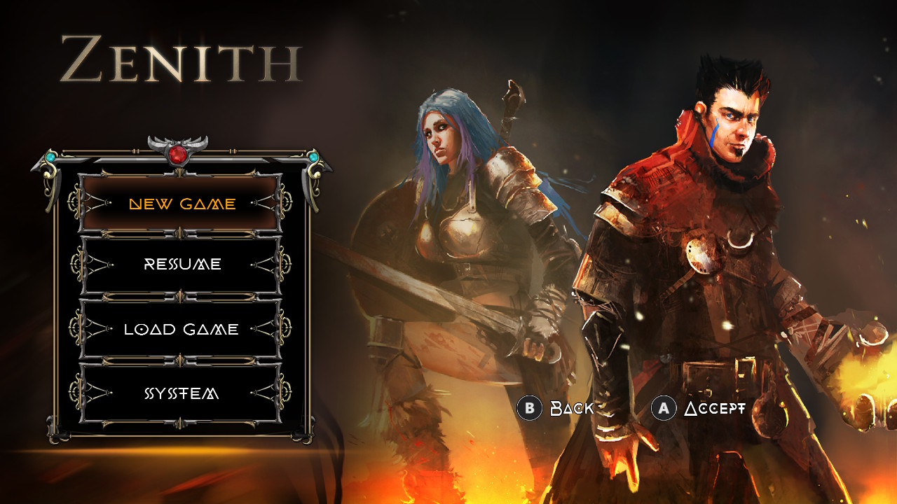 Zenith title screen for Nintendo Switch