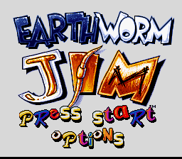 Earthworm Jim title screen for Super Nintendo