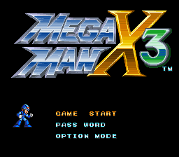 Mega Man X3 title screen for Super Nintendo