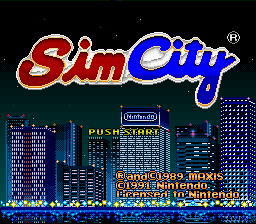 SimCity title screen for Super Nintendo