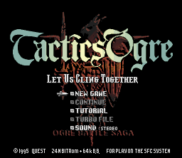 Tactics Ogre - Let Us Cling Together title screen for Super Famicom